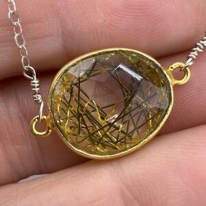 Vintage Rutilated Quartz MSC Sterling Silver Necklace 16"